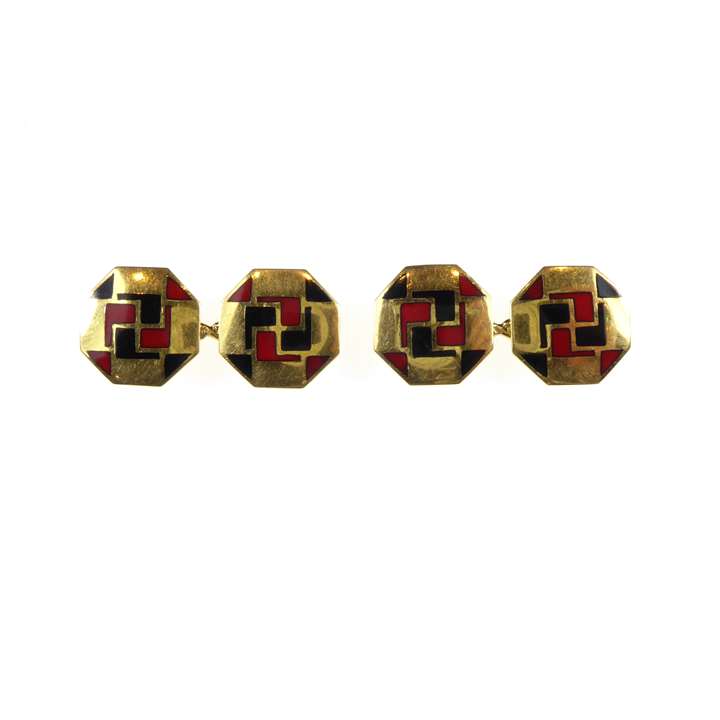Pair of Art Deco gold and enamel octagonal cufflinks